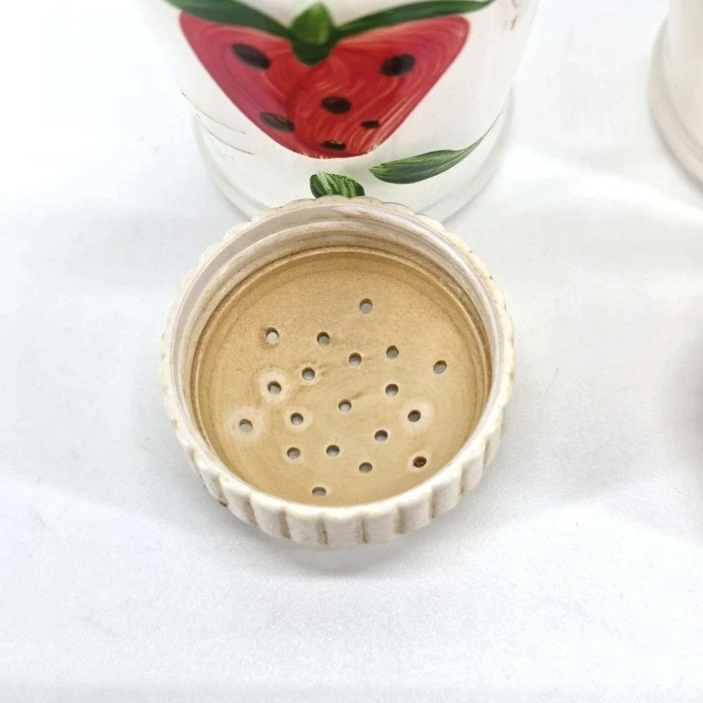 Vintage Bartlett Collins Painted Strawberry Milk Glass Salt & Pepper Shakers Set